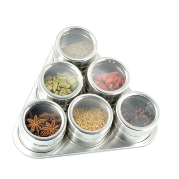 Set condimente 6 recipiente cu suport magnetic