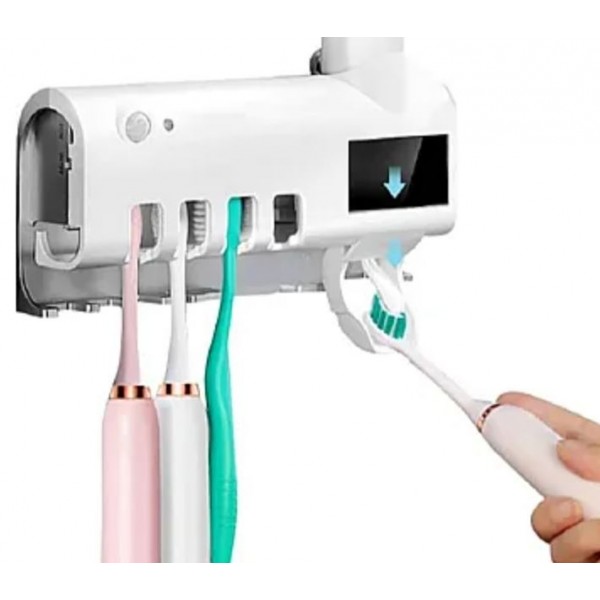 Dozator Pentru Pasta De Dinti, cu suport pentru periute, cu functie de sterilizare, lumina UV