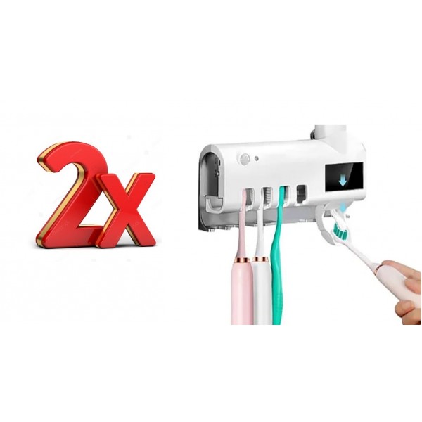 OFERTA 1+1 Dozator Pentru Pasta De Dinti, cu suport pentru periute, cu functie de sterilizare, lumina UV