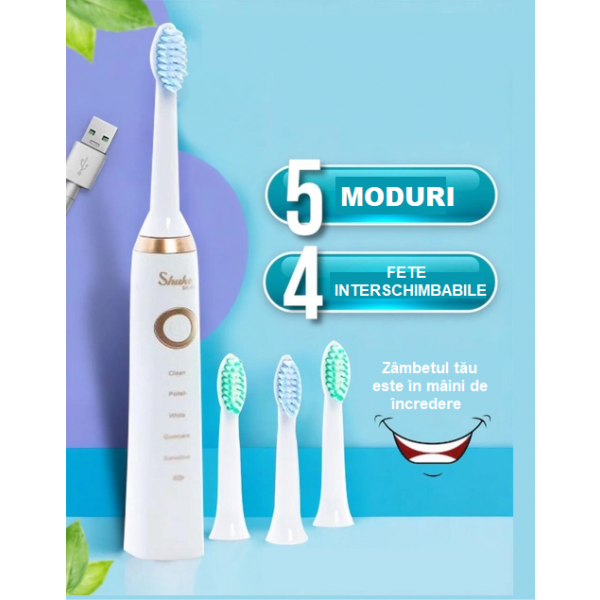PERIUTA DE DINTI ELECTRICA, 5 PROGRAME SPECIALE DE SPALARE, 4 CAPETE DE SCHIMB